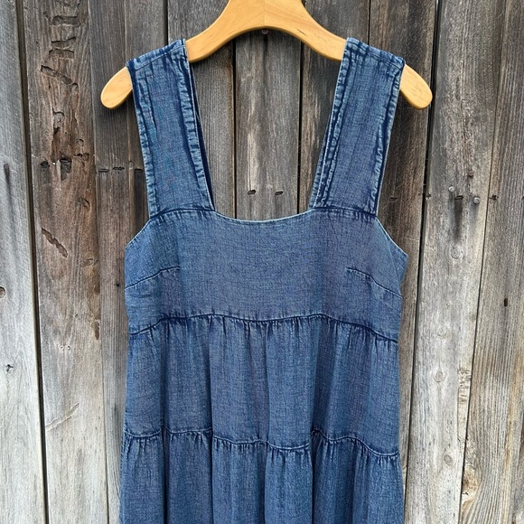 Anthropologie Helena Square Neck Tiered Midi Dress Smocked Denim Blue M - Picture 5 of 15